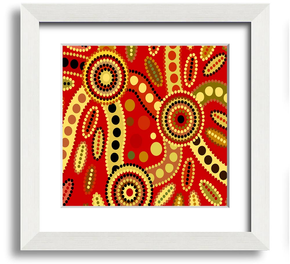 Aboriginal Red Tribal Square Framed Print showcasing vibrant red tribal designs in a stylish frame.